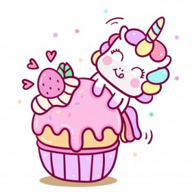 Cute Unicorn Vector Eating Muffin Cake