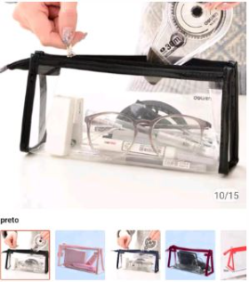 Estojo Necessaire transparente 23,5x10,5x5,5cm - R$4,00 na compra de 5 unids