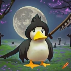 craiyon_144035_Pokemon_Farfetch_d_dressed_as_reaper_wielding_a_scythe_on_moonlit_graveyard