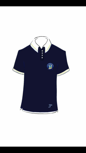 Camisa predominantemente azul com detalhes brancos