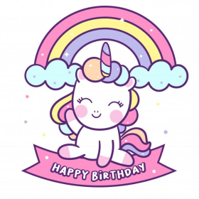 Cute Unicorn Vector Sit On Happy Birthday Label