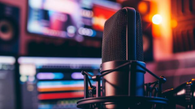 professional-condenser-microphone-with-pop-filter-in-a-soundproof-recording-studio-related-to-podcasting-music-production-and-world-radio-day-photo