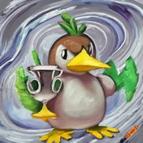 craiyon_212631_Pok_mon_Farfetch_d_holding_a_trophy_on_a_silver_cyclone_background